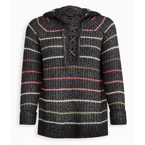 Torrid Womens L (0) Chunky Knit Striped Lace-Up Boho Cozy‎ Artsy Hoodie Sweater